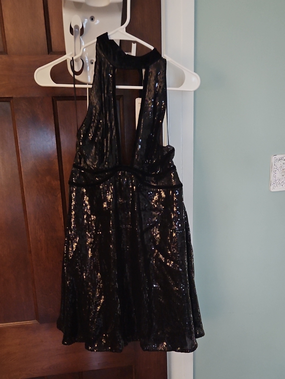 Free People Black Sequin Halter Dress